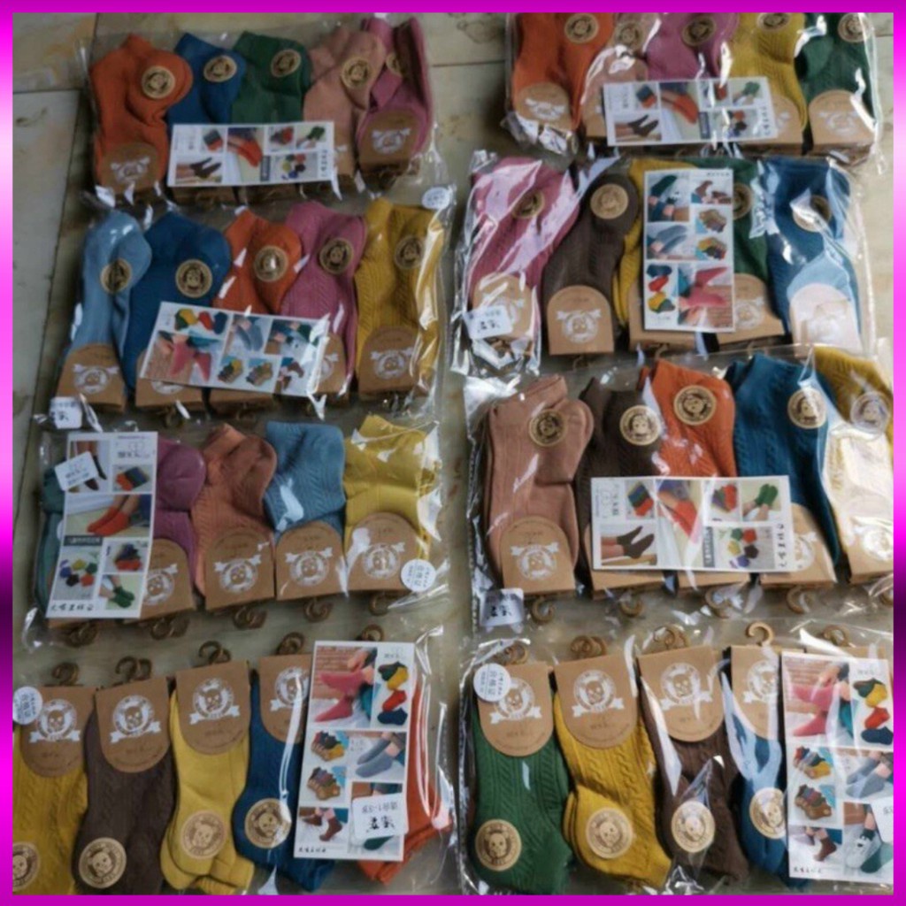 Sét 5 đôi tất gân vặn thừng cổ ngắn cho bé(1-12 tuổi)