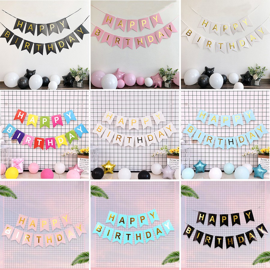 Dây Banner Chữ Happy Birthday Màu Vàng Hồng Trang Trí Tiệc Sinh Nhật Cho Bé Gái