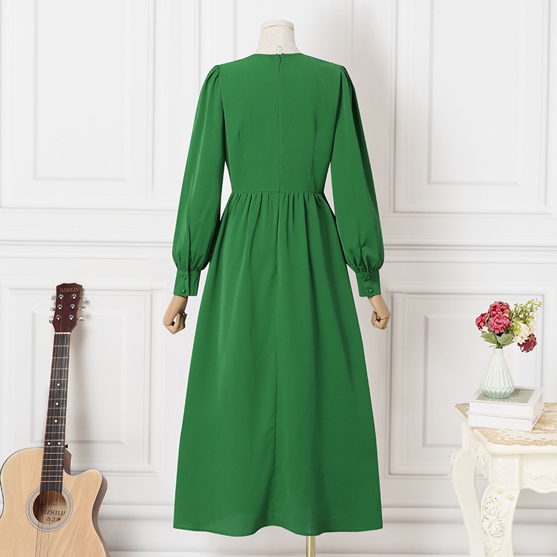 Đầm Dài Zanzea Dáng Chữ A Tay Phồng Cổ Chữ V Ôm Eo Phối Khóa Kéo Thời Trang Cho Nữ