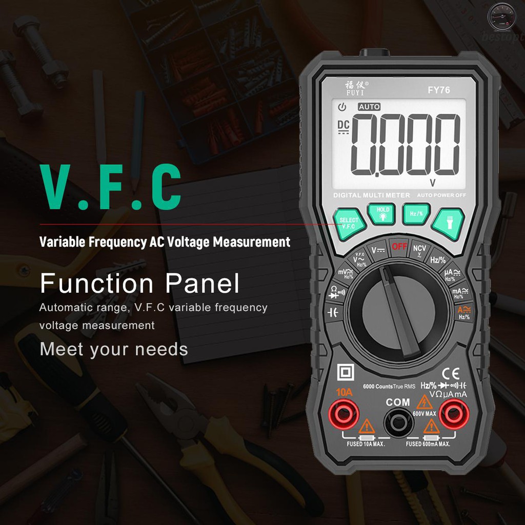 Đồng hồ vạn năng thông minh đếm 6000 AC DC điều chỉnh tự động thủ công VFC FY76 màu đen