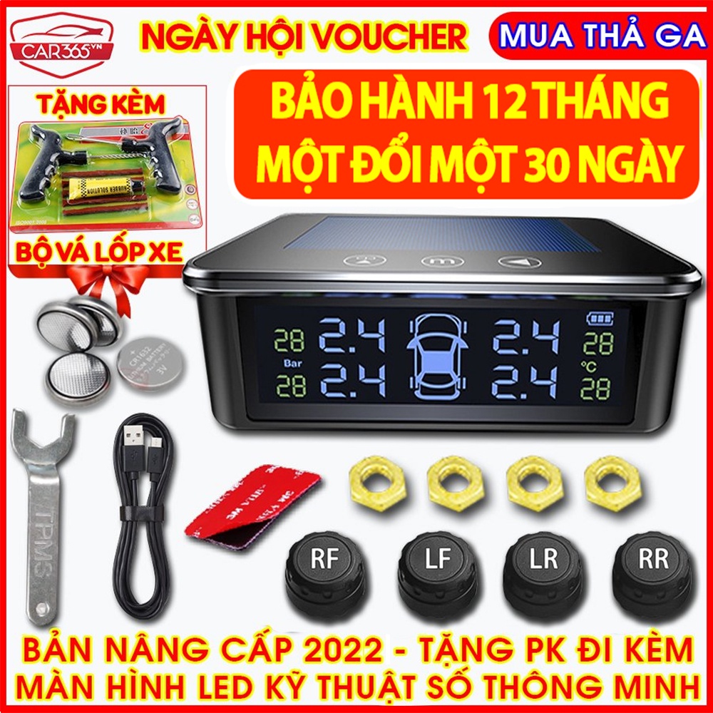 Cảm biến áp suất lốp ô tô xe hơi gắn ngoài cao cấp Car365 Cảnh báo tiếng Việt độc quyền - Pin mặt trời, Màn LCD
