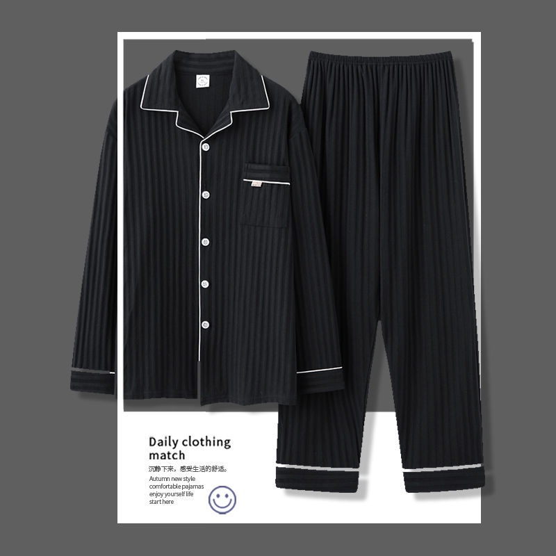 Bộ Đồ Ngủ Tay Dài Vải Cotton Plus Size Thời Trang Xuân Thu Cho Nam