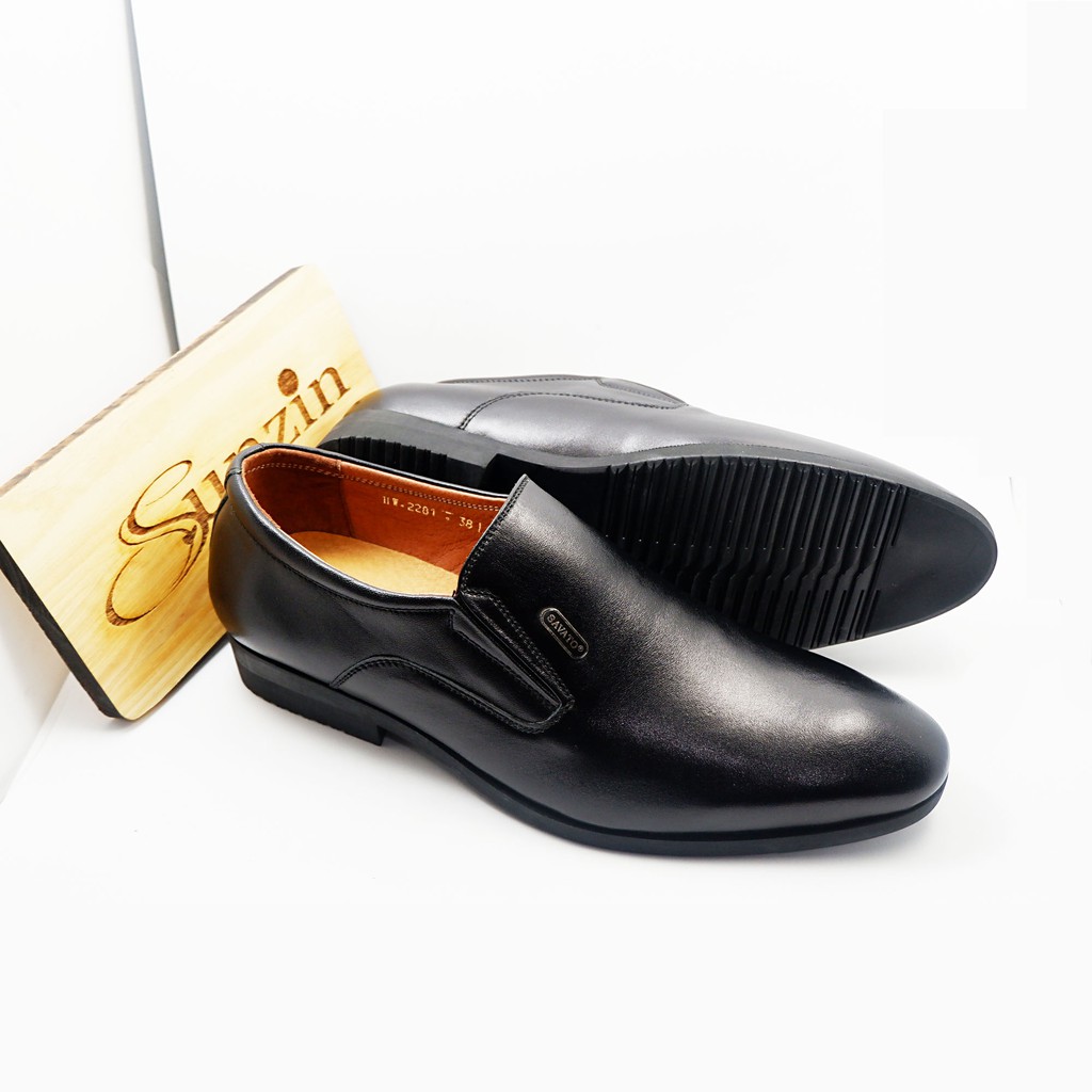 GIÀY DA THẬT LADIEP 2281 - Kiểu giày công sở không dây đứng đắn cho nam giới (model 2018) màu đen