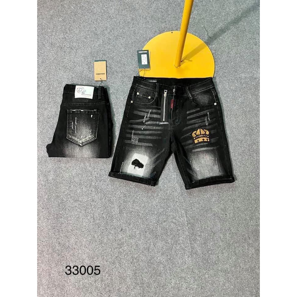 Quần short jean nam in chữ, mix khóa kéo độc lạ, vải dày dặn co giãn bốn chiều form regular 005