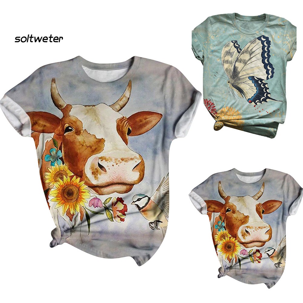 Áo Thun Nữ Tay Ngắn In Hình Bò Sữa Đáng Yêu