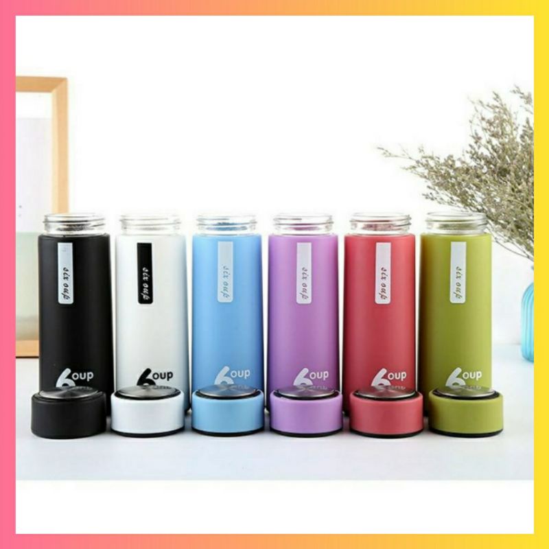⚡FREE SHIP⚡ Bình giữ nhiệt lỏi thủy tinh 2 lớp cách nhiệt, bình 6up,bình đựng nước phong cách Hàn Quốc, 350ml
