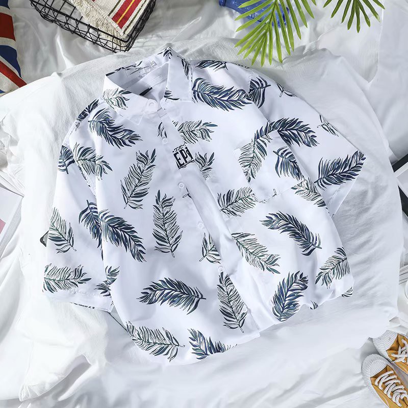 Fashion Leaf Pattern Men's Short Sleeve Shirt