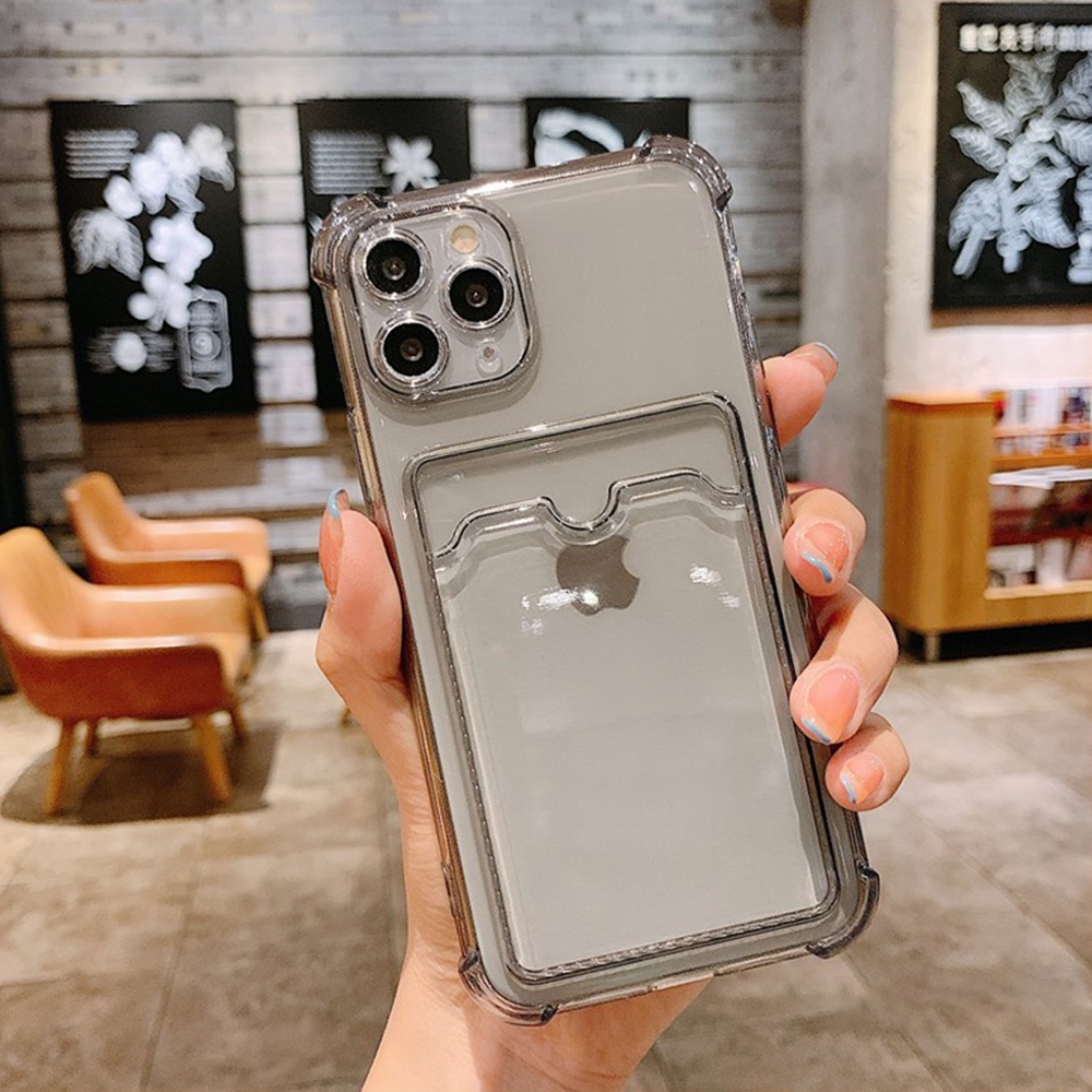 Ốp điện thoại TPU mềm trong suốt màu kẹo trơn có ngăn để thẻ chống sốc cho iPhone 13 12 11 Pro Max X XR 8 7 Plus | WebRaoVat - webraovat.net.vn