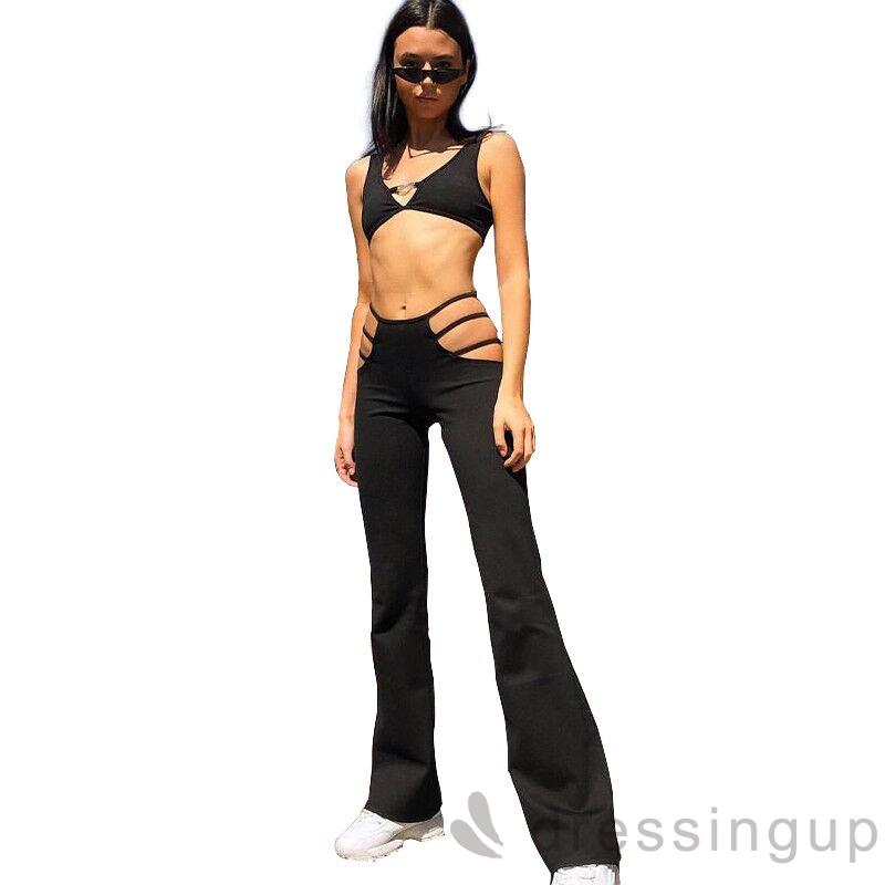 Quần Dài Ống Loe Màu Trơn Thiết Kế Cổ Điển Sang Trọng Dành Cho Nữ