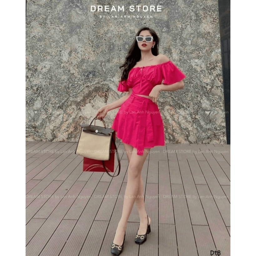 Mẫu Mới Thiết Kế Hợp Thời Trang ---Sét Lụa Áo Trễ Vai+ Váy Ngắn Siêu Xinh UP