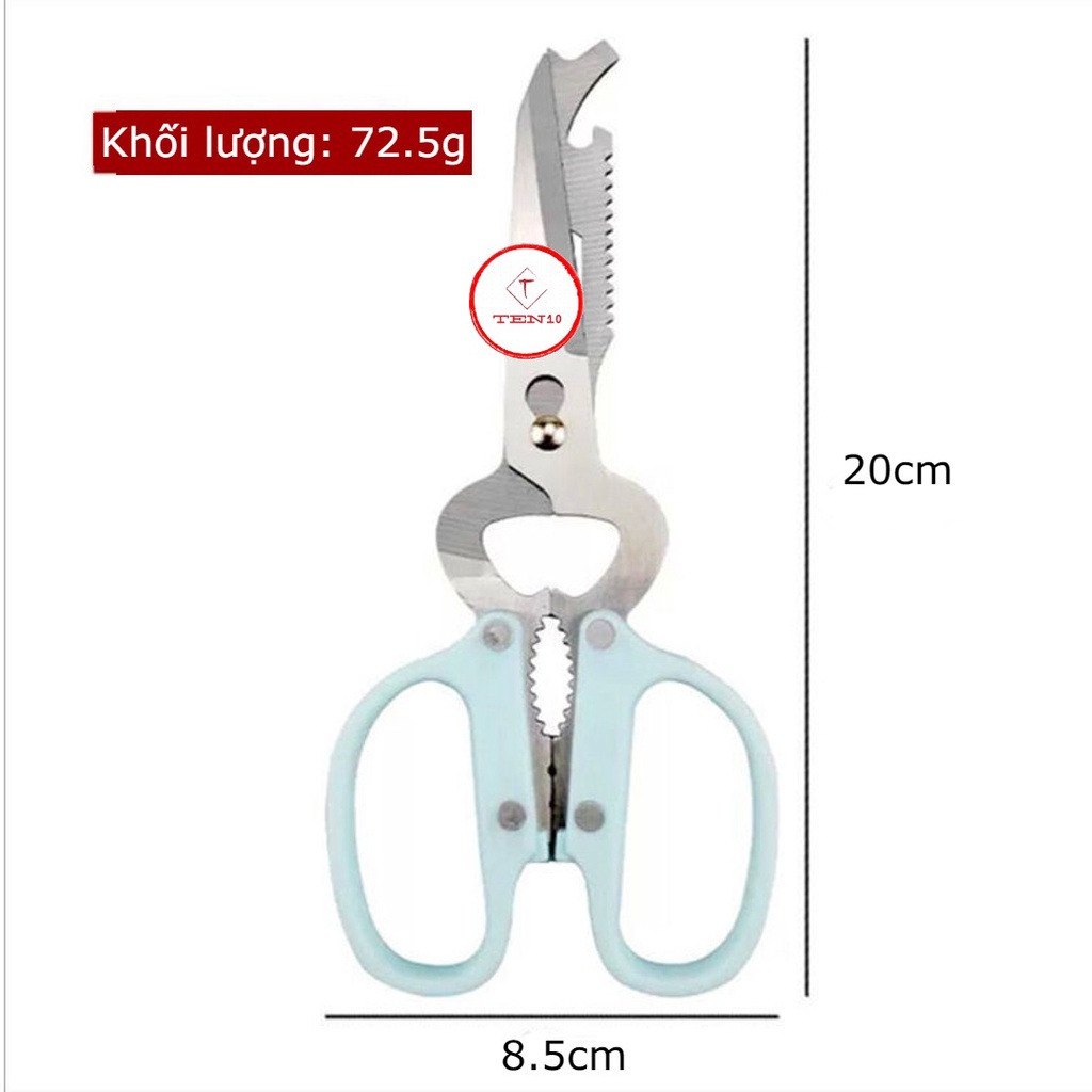 Kéo nhà bếp cắt gà đồ ăn Nhật Bản 10 chức năng bằng thép không gỉ cao cấp có thể tháo rời mở nắp chai, tua vit, Cờ lê