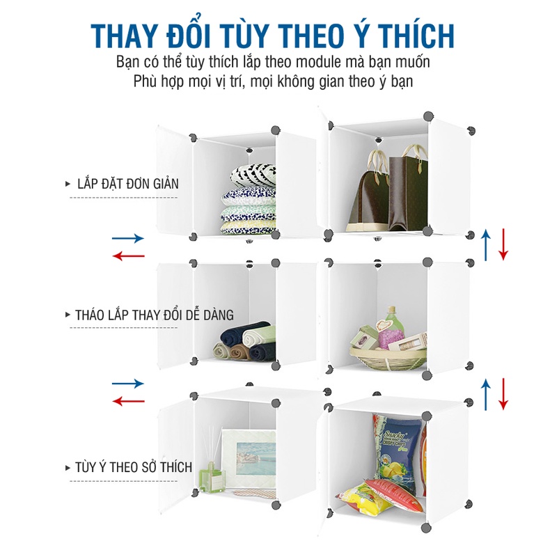 Tủ nhựa ghép 6 ngăn tặng kèm bộ phụ kiện lắp ghép V LUCKYHOUSE VLK33