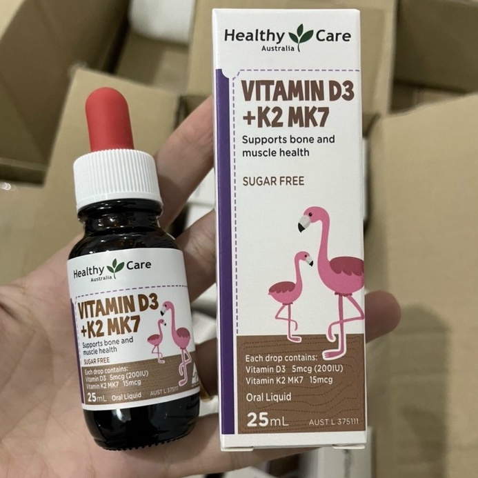 Vitamin D3+K2 MK7 Healthy Care 25ml Úc - Hỗ trợ tăng chiều cao cho bé