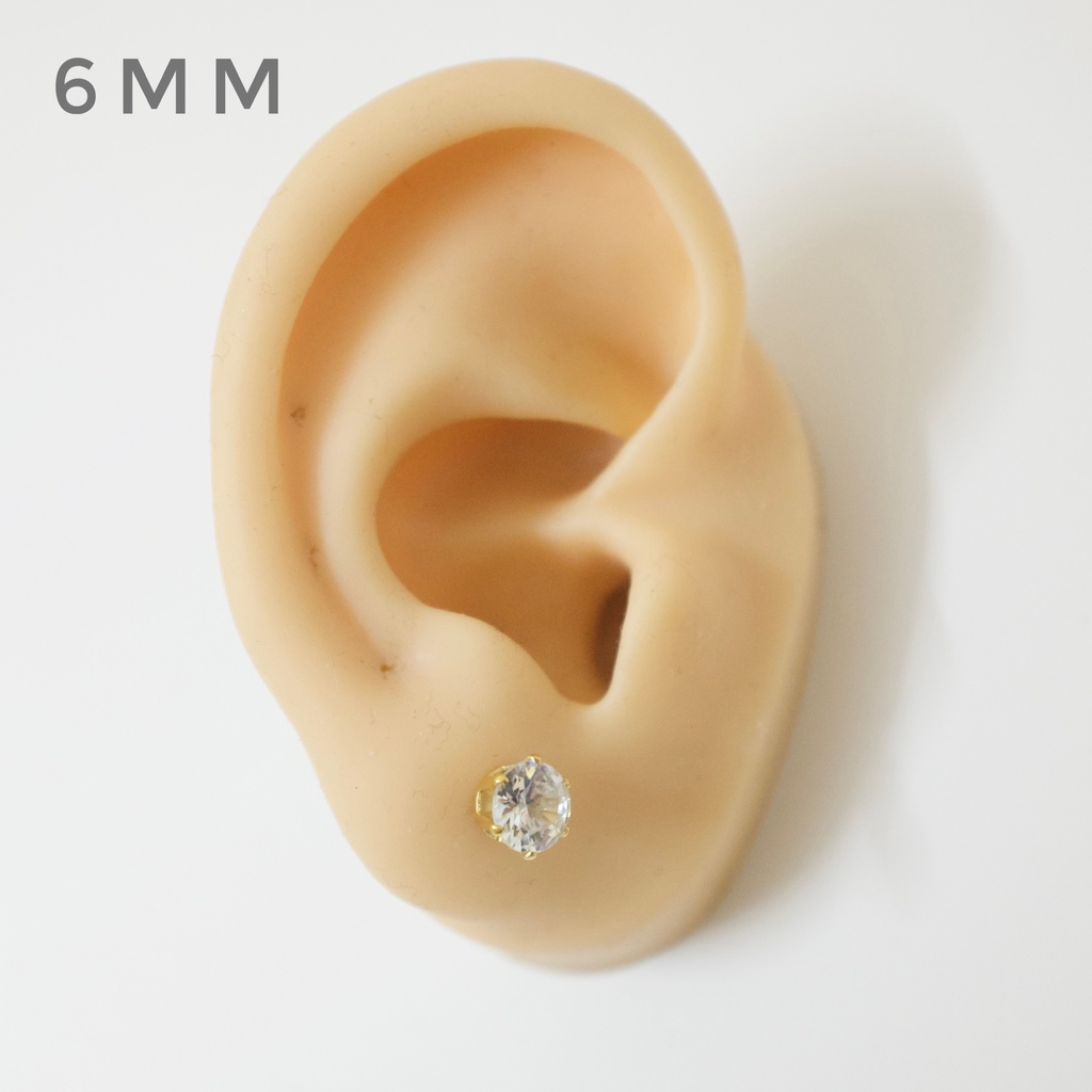 [1 CẶP] Bông Tai Inox Màu Vàng Unisex Đính Đá Tròn Đuôi Gài Không Gỉ Sét Không Ngứa Bông Tai Julies Box 66