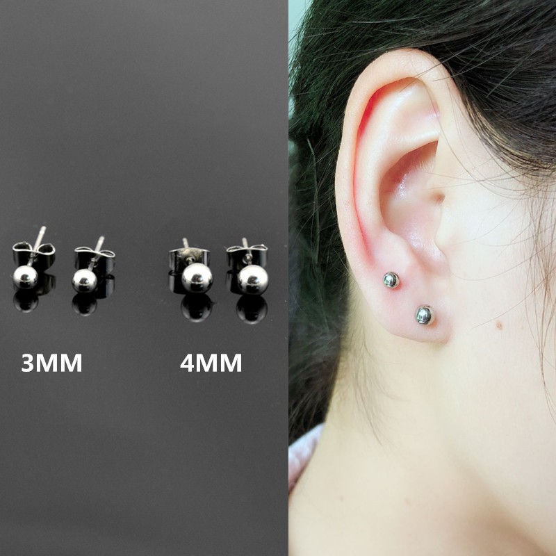 1 chiếc -Bông tai sát tai chấm tròn titan có các size từ 2.5 - 5 mm