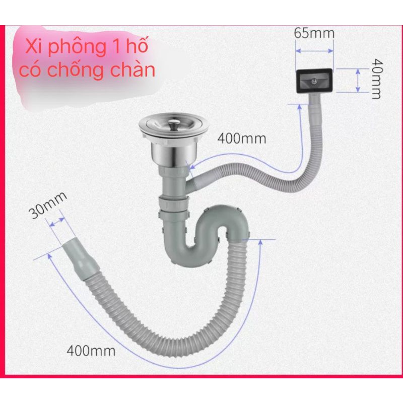 Bộ xi phông, xả nước chậu rửa bát ngăn mùi có chống tràn đầy đủ