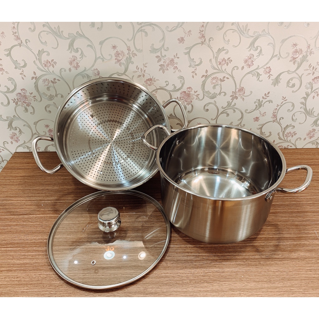 Bộ nồi xửng hấp inox 430 FiveStar Standard 3 đáy nắp kính tặng 2 muỗng canh ( 26cm/28cm/30cm),