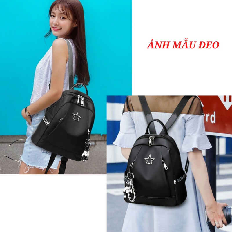 Balo nữ vải dù chống thấm tốt có lỗ luồn tai nghe, túi mini thời trang tặng móc gấu