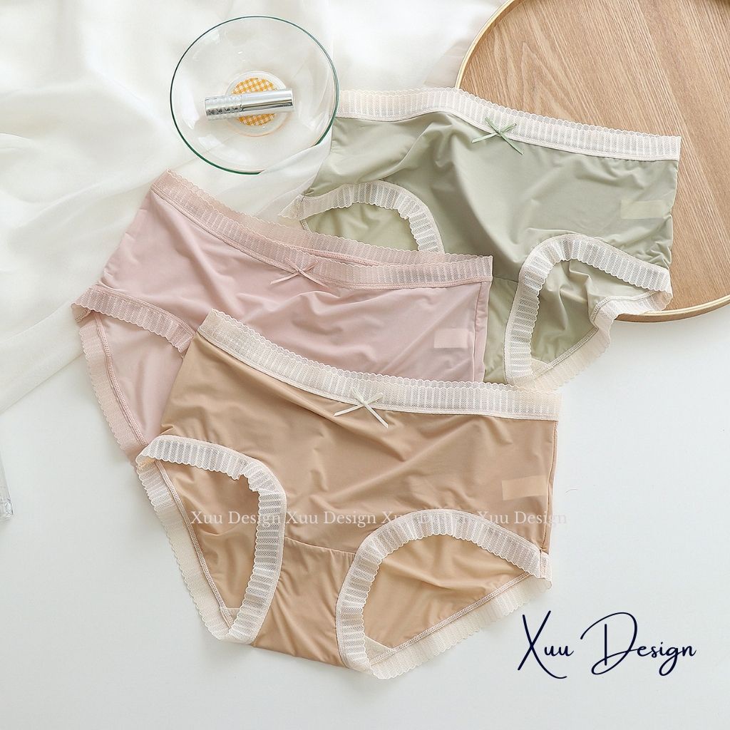 Quần lót nữ Su lạnh cao cấp XUU, phối viền ren màu trung tính chất liệu mềm mại co dãn thoáng khí - QC110