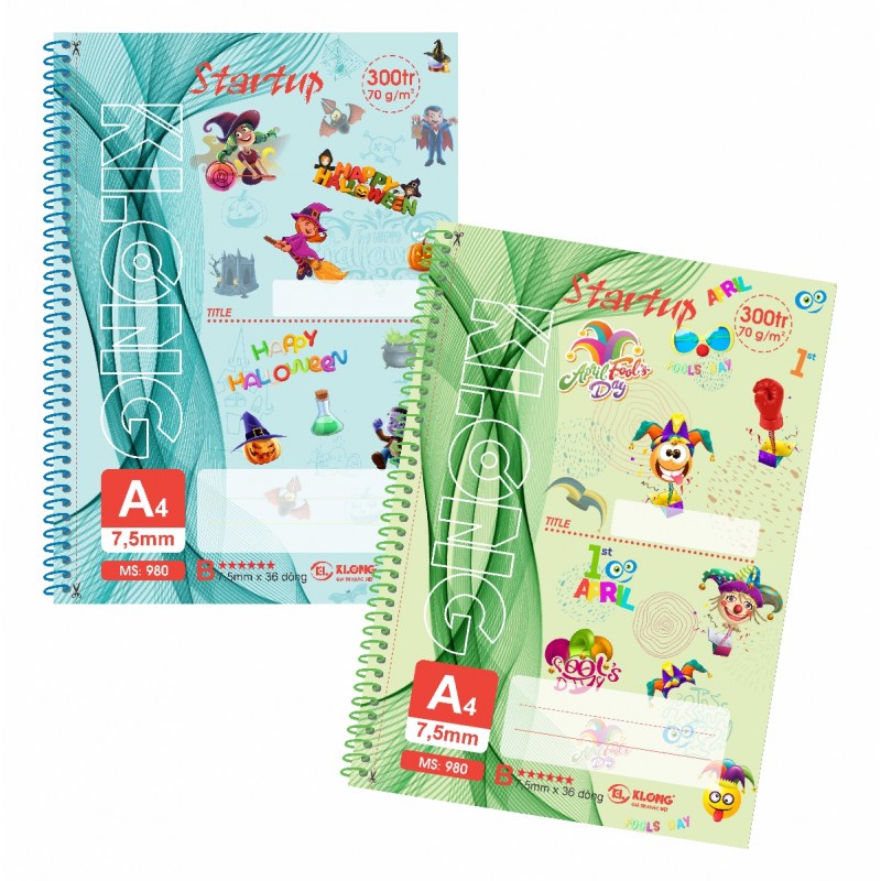 Sổ lò xo khổ A4 có kẻ lề Start Up 200 / 300 / 400 / 500 trang Klong 979 / 980 / 981 / 982