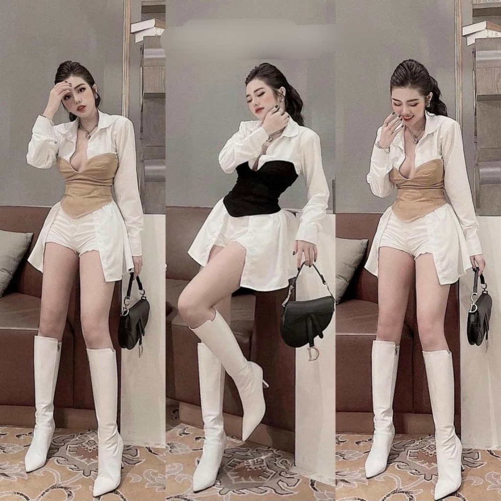 ÁO SƠ MI TRẮNG FORM RỘNG KÈM GILE THUN CÚP NGỰC BAO CHẤT