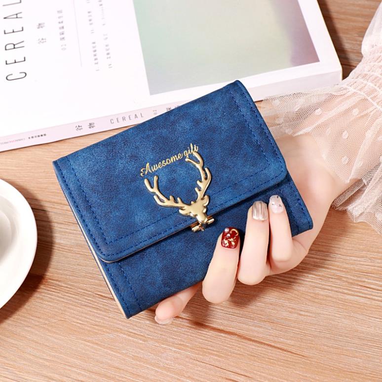 Ví nữ mini cầm tay gấp khóa sừng hươu thời trang