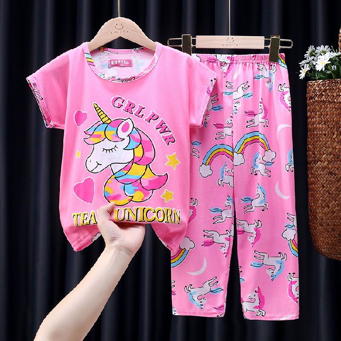 Bộ Đồ Ngủ Tay Ngắn Chất Liệu Cotton In Họa Tiết Hoạt Hình Xinh Xắn Cho Bé