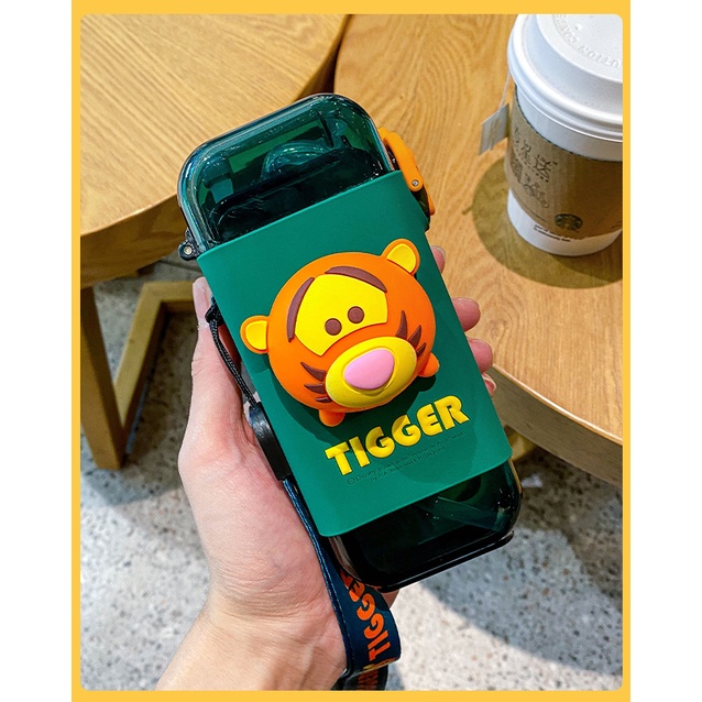 (Hàng Sẳn) Bình Nước chính hãng Disney phiên bản hình nổi 3D, Elsa/Mickey/Donal/Lotso ống hút silicon dẽo, mềm mại.