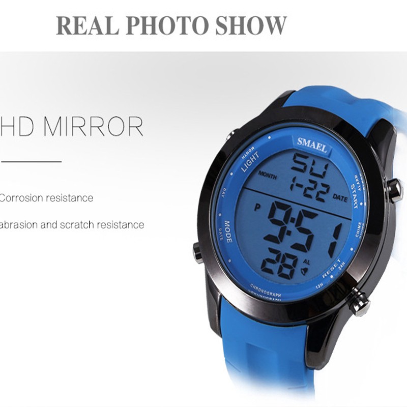 Đồng hồ đeo tay bằng hợp kim dây silicone màn hình LED kỹ thuật số dành cho nam