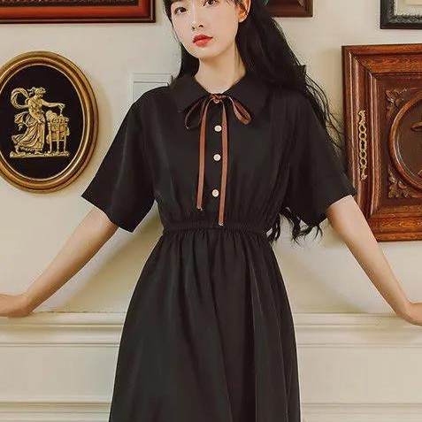 ⭐0412⭐New summer fashion Korean style bow tie short-sleeved dress