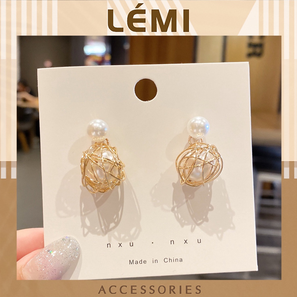 Hoa tai thả dáng quả cầu mix ngọc cá tính thời trang Hàn Quốc Lémi accessories