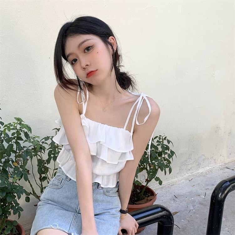 Áo hai dây đũi thắt nơ cho các nàng khoe vai xinh, vải đũi mềm mát dáng basic dễ phối đồ phom dưới 55kg