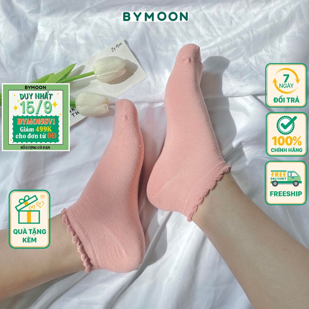 Tất cổ ngắn tất cổ ngắn nữ thoáng khí cổ viền co dãn dệt kim BYMOON, TAT001