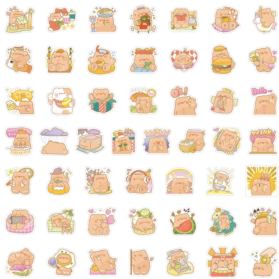 Bộ 120 / 60 Miếng Dán Trang Trí Bình Nước / Laptop Hình Gấu Dễ Thương