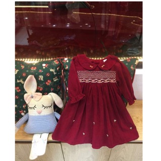 Váy smock đỏ nhung tăm