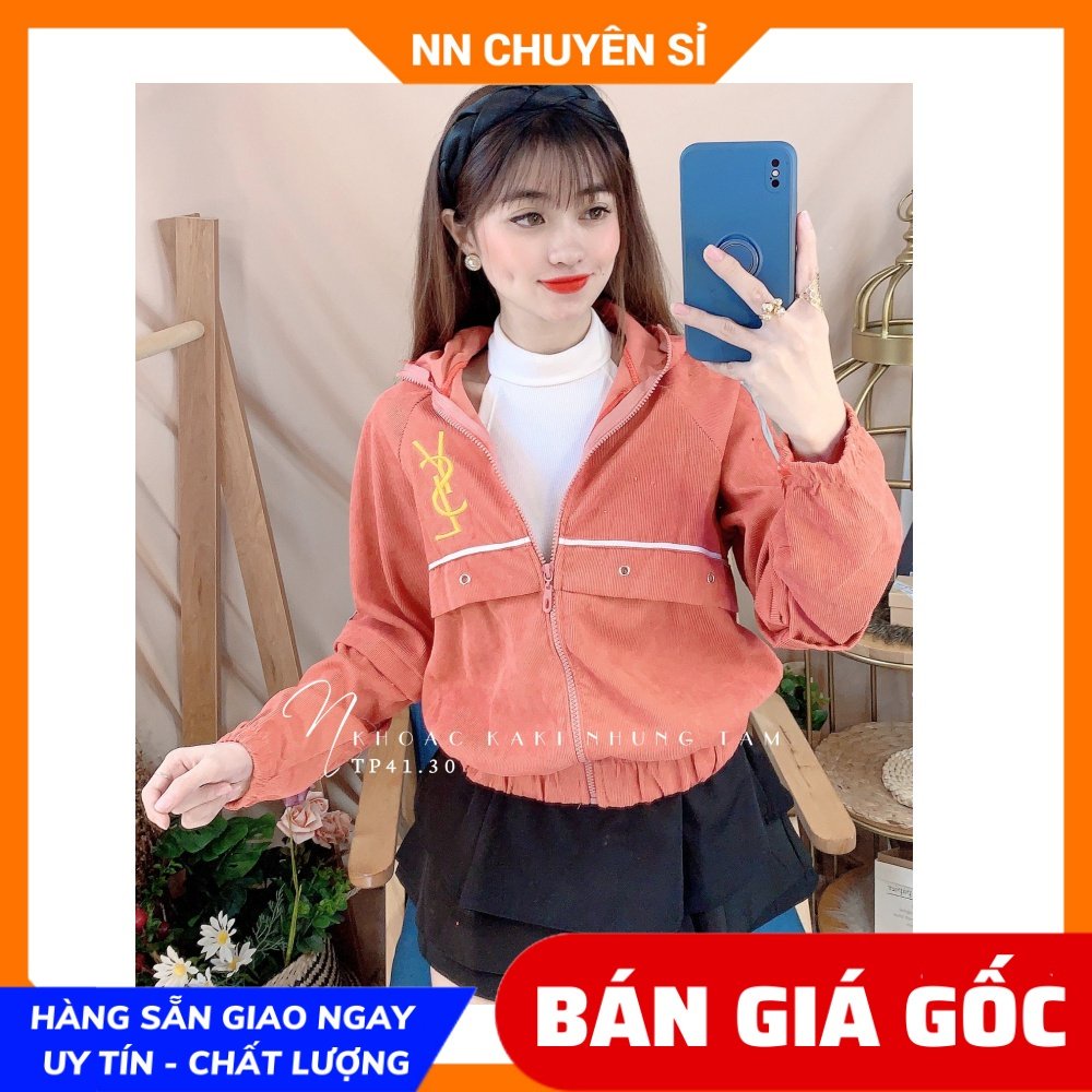 Áo khoác chống nắng nữ chất kaki nhung tăm thêu chữ dễ thương TP41