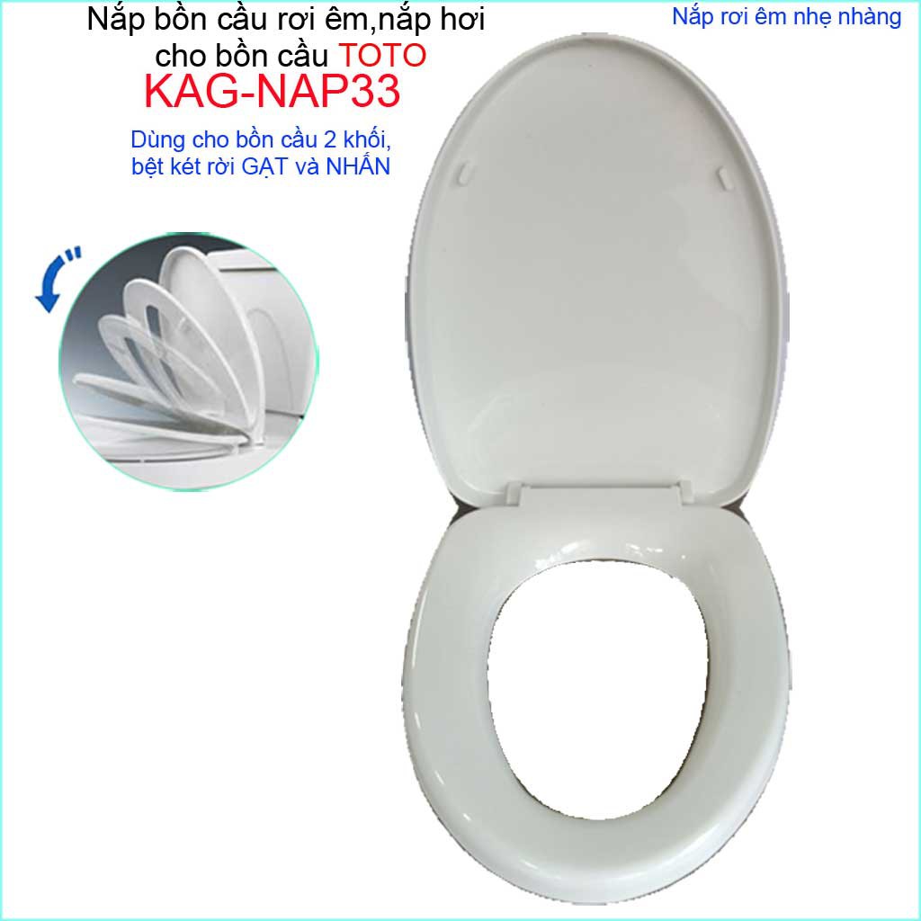 Nắp cho bàn cầu Toto KAG-NAP33 rơi êm, nắp hơi bồn cầu 2 khối, nắp đậy bồn cầu nhựa trắng dày-sáng bóng