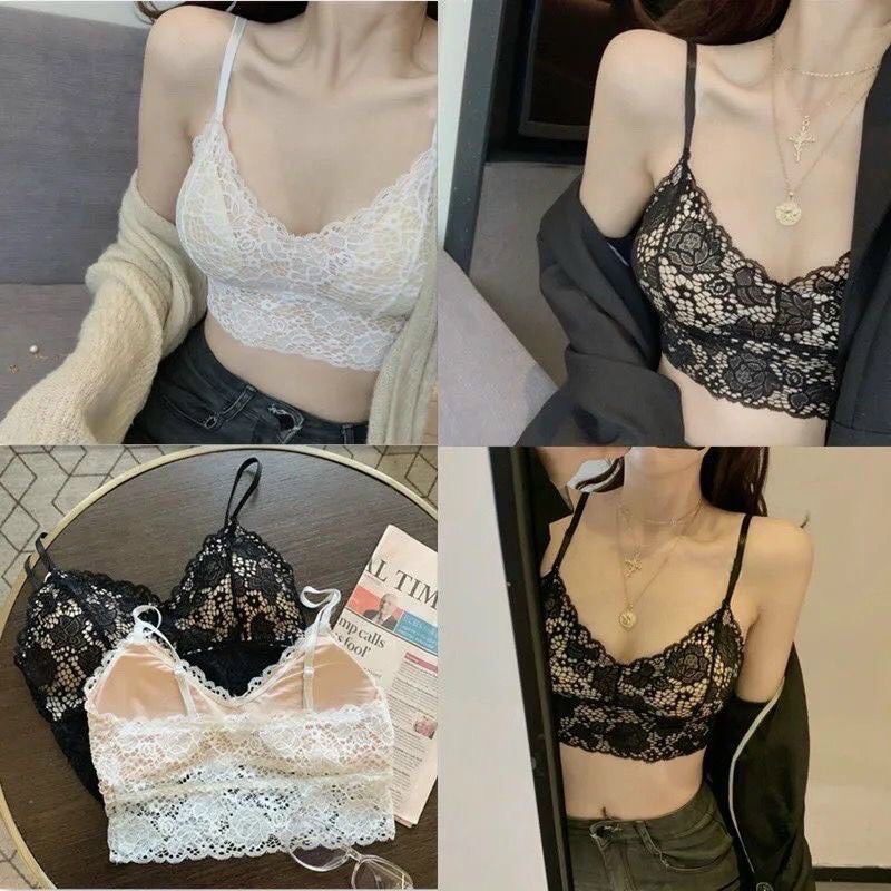 Áo Bra/ Bralette Không Gọng Phối Ren Có Mút