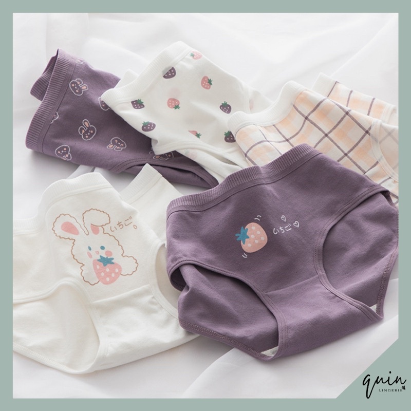 Set 5 Quần Lót Cotton Nữ Hoạ Tiết Dễ Thương Combo Quần Chip Cotton Kháng Khuẩn Hình Cute