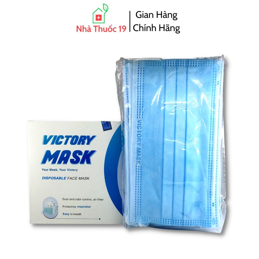 Khẩu trang y tế VICTORY MASK 4 lớp kháng khuẩn - Hộp 50 chiếc chính hãng bảo vệ khỏi bụi bẩn, khí độc hại cho sức khỏe