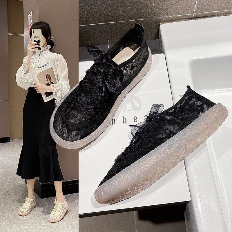 Giày Thể Thao Trắng Phối Ren Lưới Thời Trang Cho Nữ