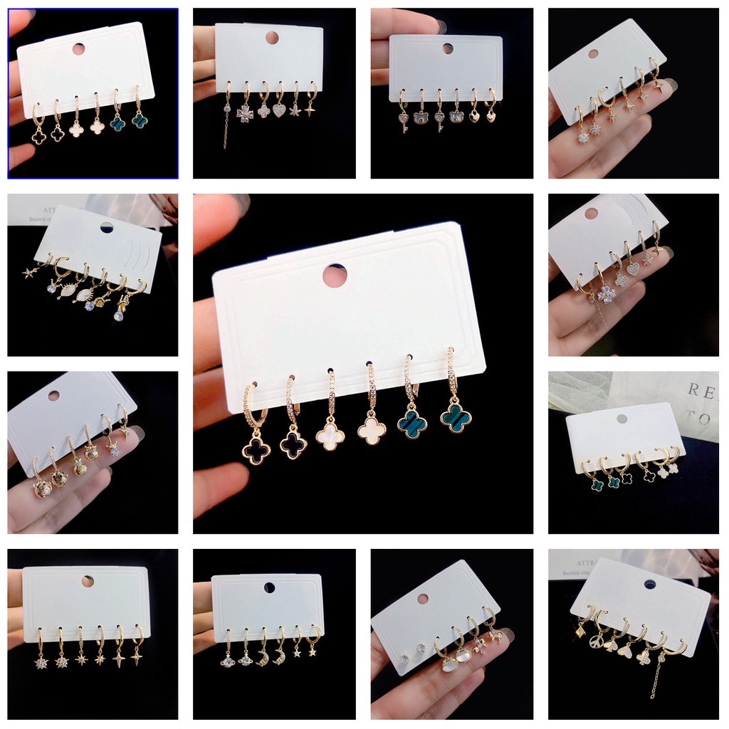 Set 6 Khuyên Tai Tròn Đính Đá Thời Trang Dành Cho Nữ