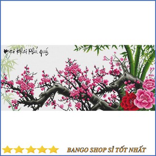 Tranh Thêu Chữ Thập Mai Khai Phú Quý_Cành Hoa ĐÀO Mẫu Đơn AL51329