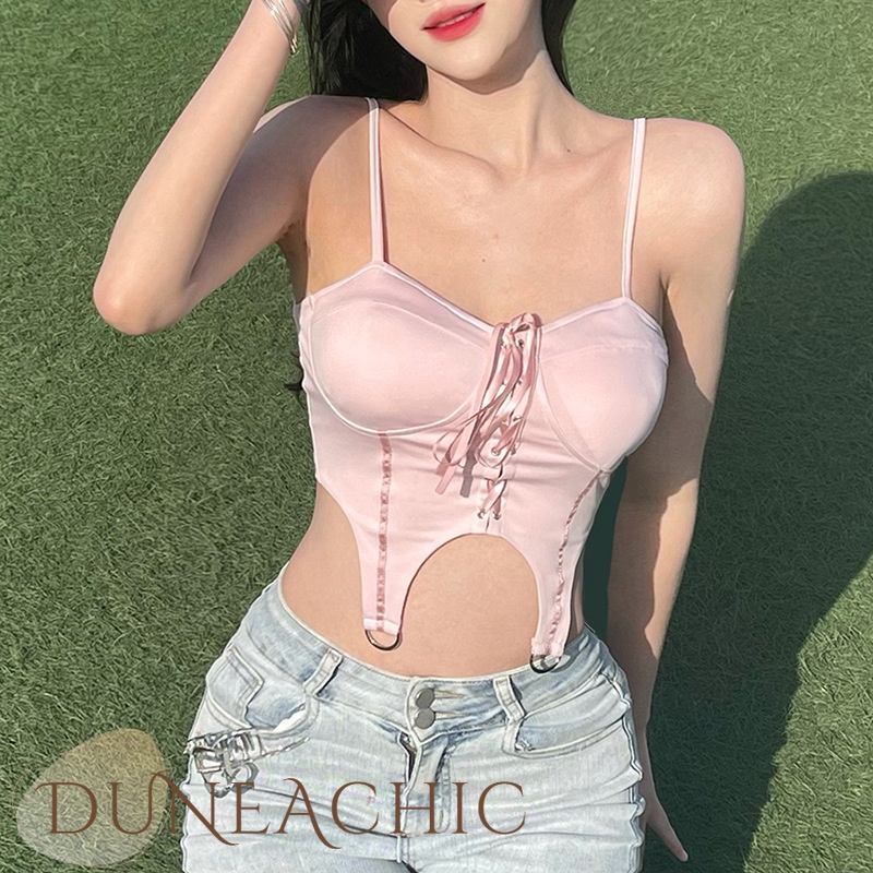 DUNEA Áo Hai Dây Màu Trơn Hở Lưng Quyến Rũ Cho Nữ