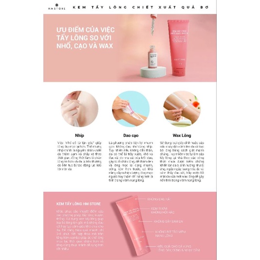 KEM TẨY LÔNG CHIẾT XUẤT QUẢ BƠ HM STORE TẶNG KÈM 1 SERUM TRIỆT LÔNG VĨNH VIỄN