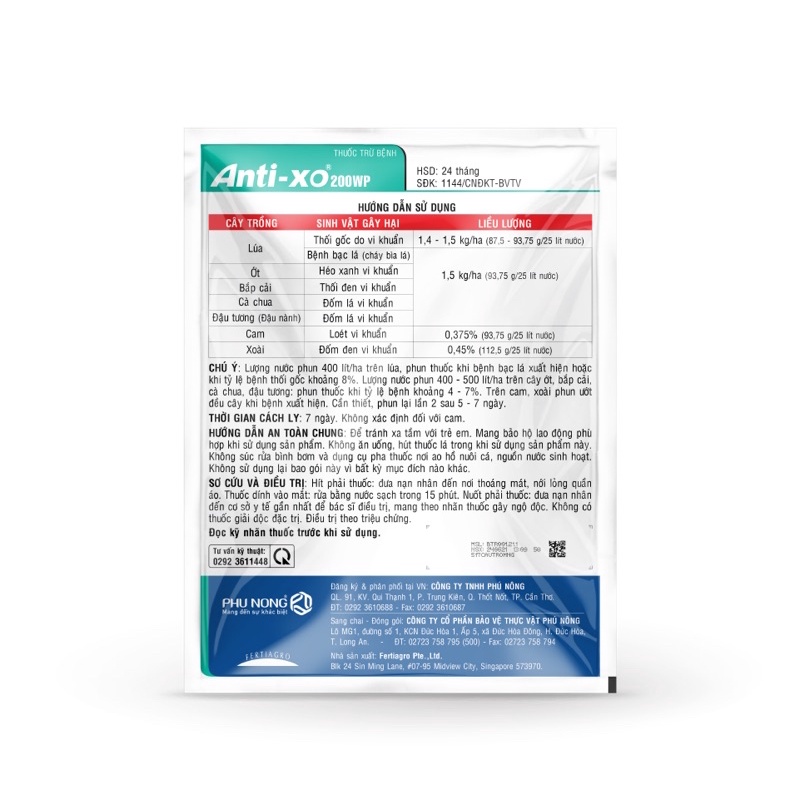 ANTIXO 200WP gói 30gr: Thuốc Đăc Trị Bệnh Vi Khuẩn Bạc lá, Thối Nhũn