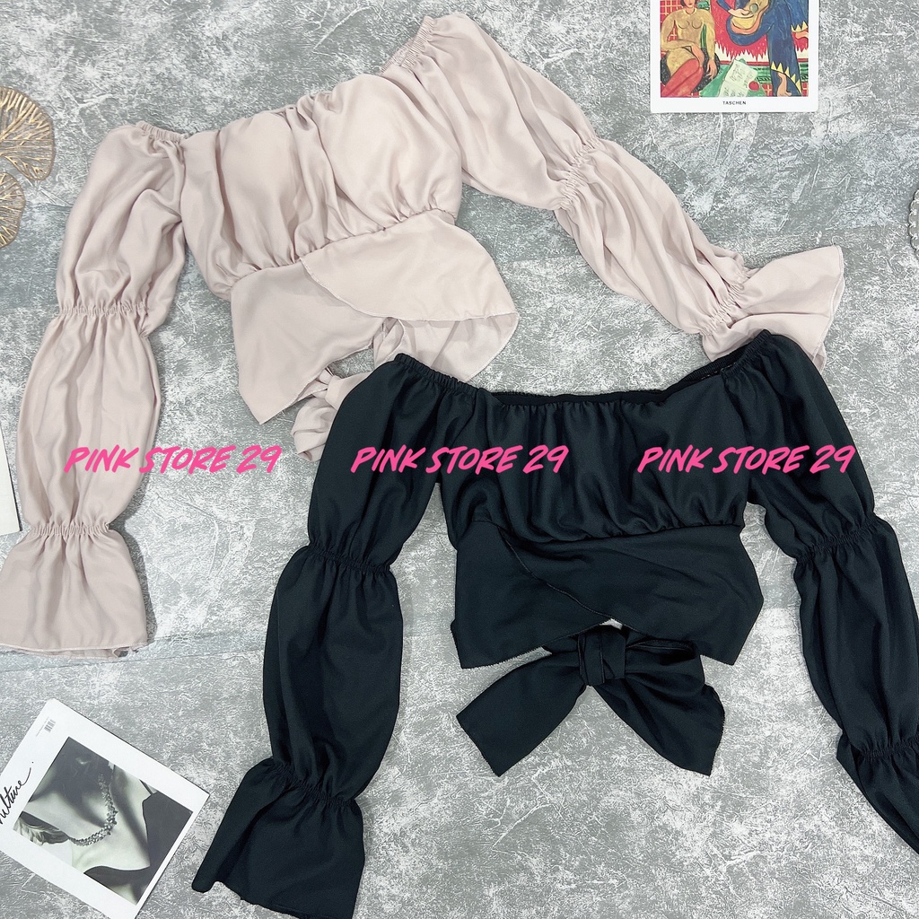 Áo kiểu trễ vai tay phồng phong cách tiểu thư có mút ngực P alohashop91