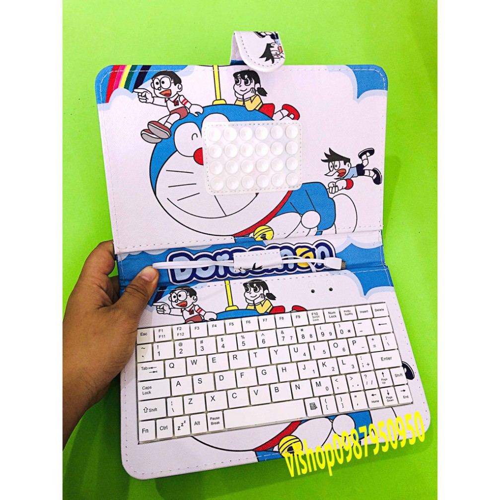 Bao da điện thoại PU tích hợp bàn phím đầu cắm Micro USB cho điện thoại Android 7Inch hình doremon lè lưỡi | BigBuy360 - bigbuy360.vn