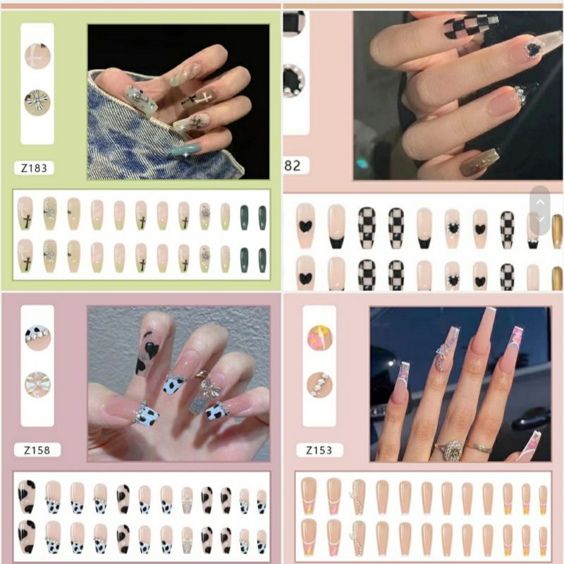 Bộ 24 Móng Giả Đính Đá Kèm Keo