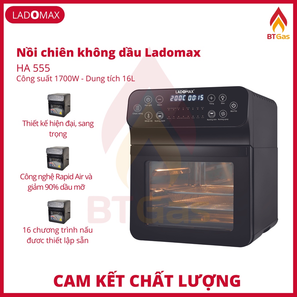 [Mã ELHADEV giảm 4% đơn 300K] Nồi chiên không dầu Ladomax, nồi chiên không dầu điện tử dung tích lớn 16L Ladomax HA-555